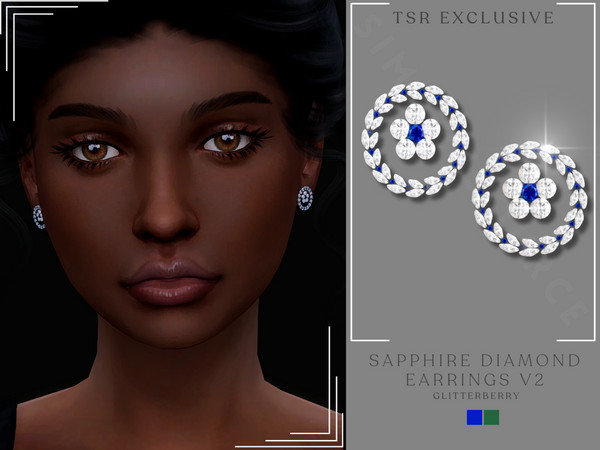 The Sims Resource - Sapphire Diamond Earrings V2