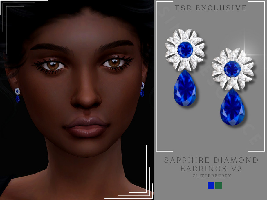 The Sims Resource - Sapphire Diamond Earrings v3