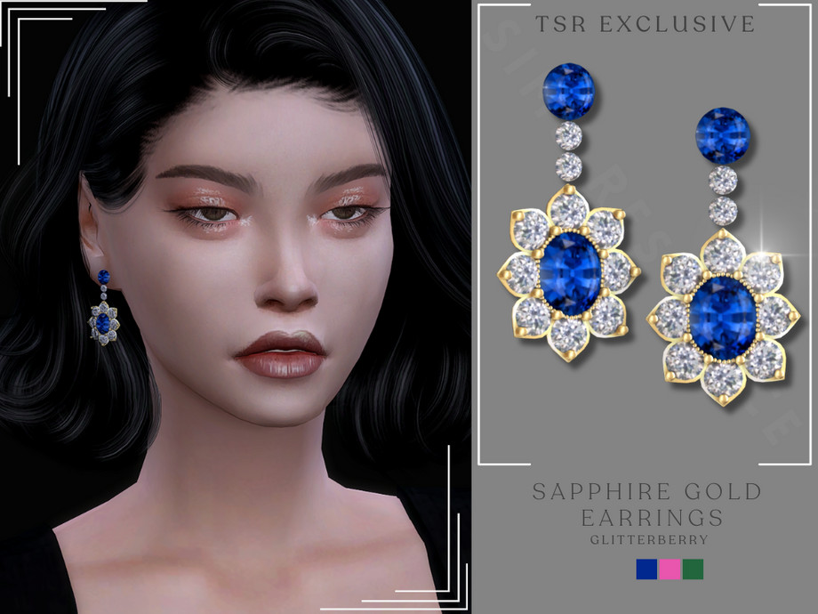 The Sims Resource - Sapphire Gold Earrings