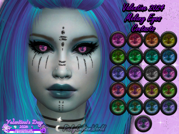 Sims 4 — Valentine 2024 - Melany Eyes Contacts by PinkyCustomWorld — Dark multicolored eyes with a broken heart pupil and