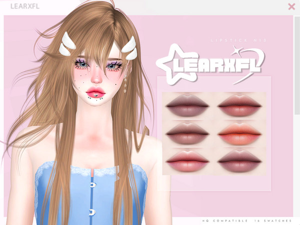 Sims 4 — [Learxfl] Lipstick N13 HQ by Learxfl — Lipstick N13 , 16 swatches , HQ and BGC . Standalone item with thumbnail.