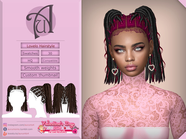 The Sims Resource - Valentines day - Lovelo locs pigtails