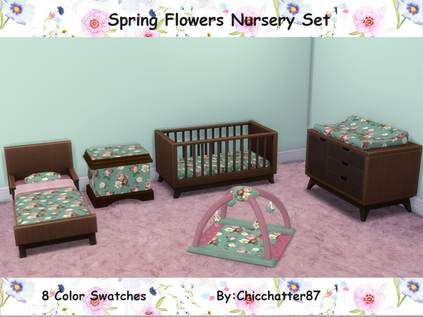 Sims 4 — Spring Flowers Crib (Chicchatter87) by chicchatter872 — Recolored Nursery Set with a spring flower theme
