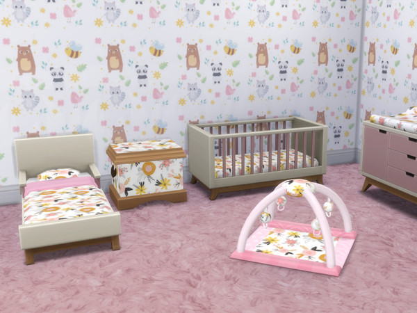 Sims 4 — Spring Flowers Toddler Bed [Chicchatter87] by chicchatter872 — Recolored Nursery Set with a spring flower theme
