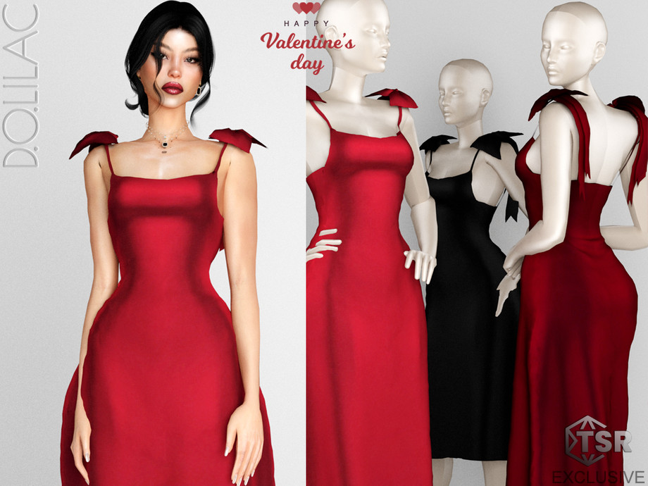 The Sims Resource - Valentine's Day Ribbon Strap Dress DO0228