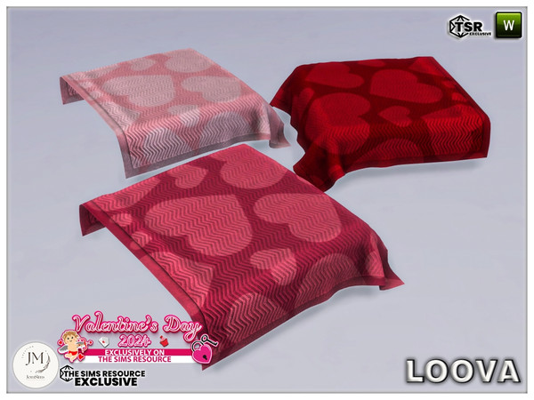 Sims 4 — Loova bedroom blanket by jomsims — Back to kitsch, but in a loving way. This nuptial chamber, bathed in delicate