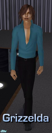 Sims 2 — Grizzelda for Men - Blue by Grizzelda — Fitted black jeans, designer shoes, and satin shirt. Use with