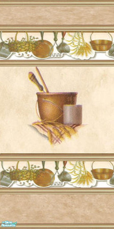 Sims 2 — Kitchen 3 by devilishdawn — A border of pots and pans on a 2-tone beige paper