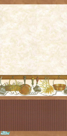 Sims 2 — Kitchen 1 by devilishdawn — A border consisting of kitchen pots and pans on a 2-tone beige and brown paper