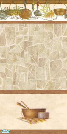 Sims 2 — Kitchen 6 by devilishdawn — A border of pots and pans on a 2-tone beige paper