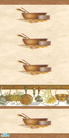 Sims 2 — Kitchen 5 by devilishdawn — A border of pots and pans on a beige paper