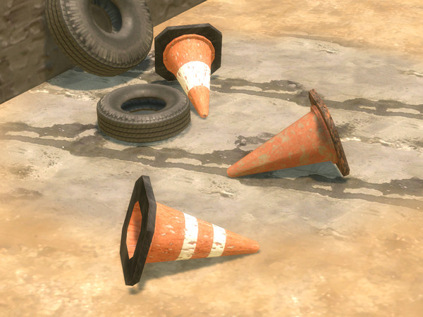 Sims 4 — Fallen Traffic Cone by Cyclonesue — Decorative traffic cone - pre-kicked-over so you don't have to.