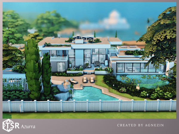 Sims 4 — Azurra by Agnezin — A modern residence with a swimming pool, gym and home SPA. There are three bedrooms and five