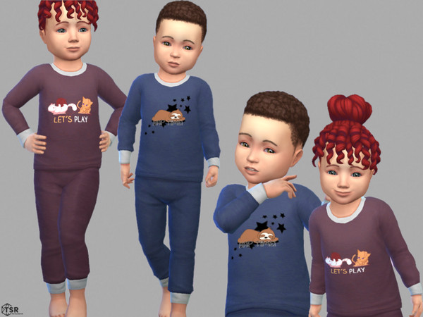 Sims 4 — Toddler Long Sleeve Pyjama Set by Kiarara — Cotton Kids' Sleepwear This long sleeved pyjama set for toddlers has