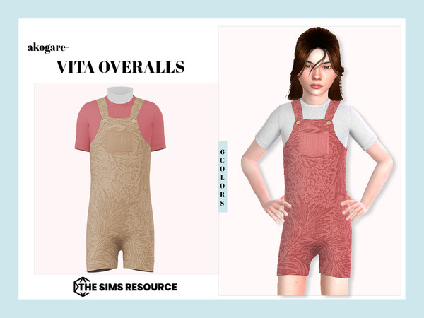 Sims 4 — Vita Overalls by _Akogare_ — Akogare Vita Overalls -6 Colors - New Mesh (All LODs) - All Texture Maps - HQ