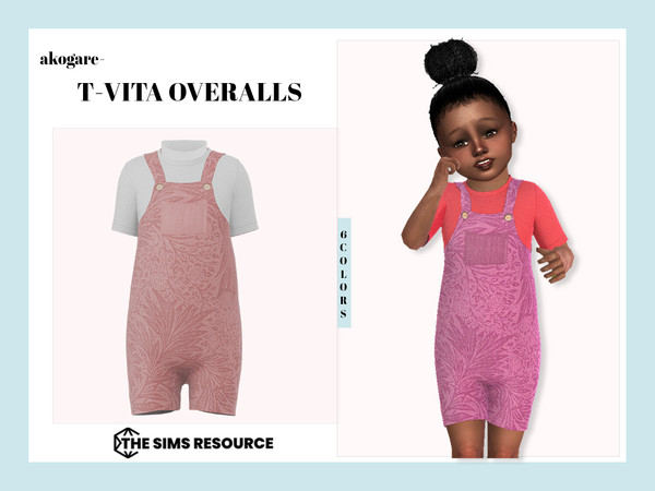 Sims 4 — T-Vita Overalls by _Akogare_ — Akogare T-Vita Overalls -6 Colors - New Mesh (All LODs) - All Texture Maps - HQ