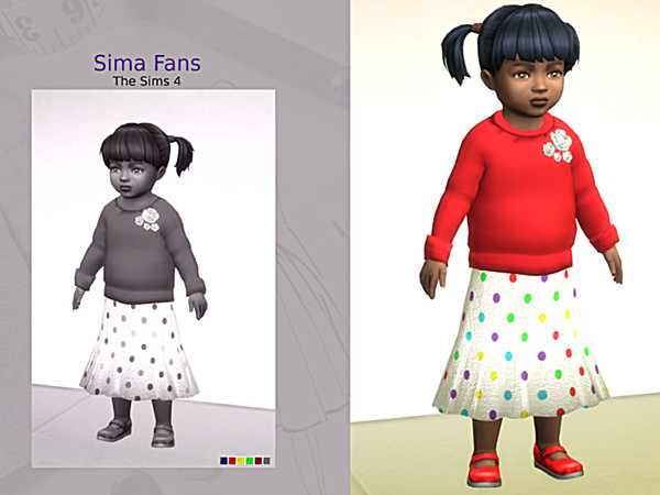 Sims 4 — Toddler set with decorative flowers (sweater ans skirt) by SimaFans — Beautiful set for toddler girls, a long