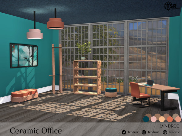 Sims 4 — Ceramic Office Easel by LVNDRCC — Modern but elegant office filled with light wood and inviting shades of