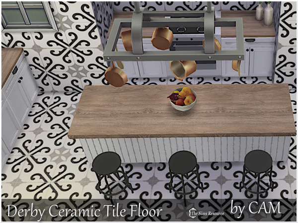 Sims 4 — [CAM]DerbyCeramicTileFloor.package by coll22 — A black, grey, and white patterned-tile wall and floor set.
