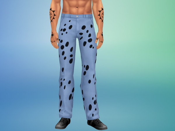 Sims 4 — Black Spot Pants by Jellatin — A blue trouser with black spots