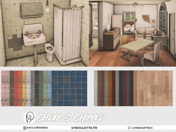 Sims 4 — Cheap&Chipped tiles floor nicked by Syboubou — Cheap & Chipped is a collection with refurbished, used,