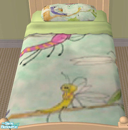 Sims 2 — Dragonflies Bedroom Set - Green Bedding by munchkin_brat — Caution! Reading dragonflies may cause....well,