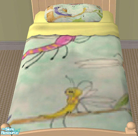 Sims 2 — Dragonflies Bedroom Set - Yellow Bedding by munchkin_brat — Caution! Reading dragonflies may cause....well,