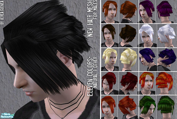 Sims 2 — New Hair Mesh for Males (ag003) by aikea_guinea — Set of 11 various hair tones and mesh for young adult, adult,