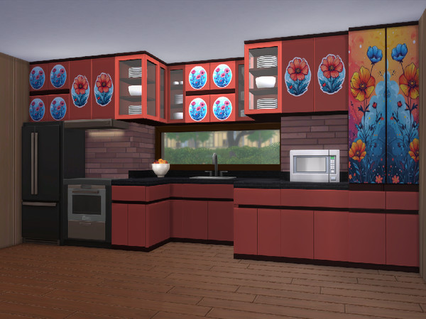 Sims 4 — Flora cupbaords by Woodies — counters and cupboards with a flora designs images playground Ai