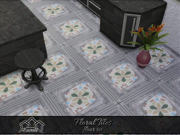 Sims 4 — Floral Tiles floor4 by Emerald — Add a unique designs with floral tiles to your kitchen.(floor-set)