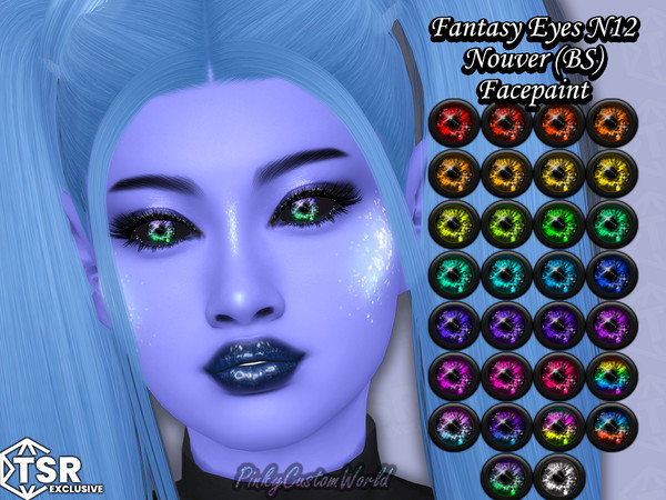 Sims 4 — Fantasy Eyes N12 - Nouver (BS) Contacts by PinkyCustomWorld — Bright colored fantasy eyes with black drawings.