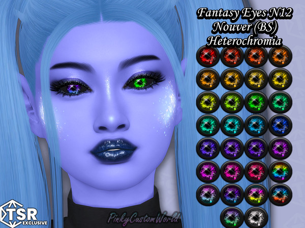 Sims 4 — FantasyEyes N12 - Nouver (BS) Heterochromia Infant by PinkyCustomWorld — Bright colored fantasy eyes with black