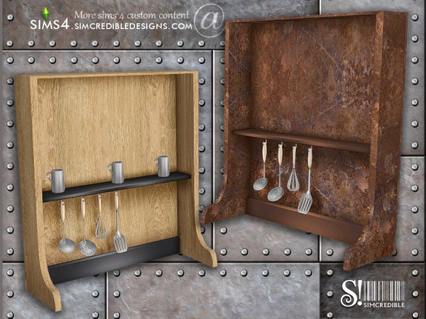 Sims 4 — Industrial Kitchen shelf with tools (Medium and tall walls) by SIMcredible! — by SIMcredibledesigns.com