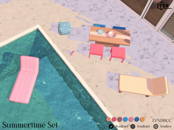Sims 4 — Summertime Decorative Plate 2 by LVNDRCC — Light patio and pool set in wood and ceramics, in bright summer