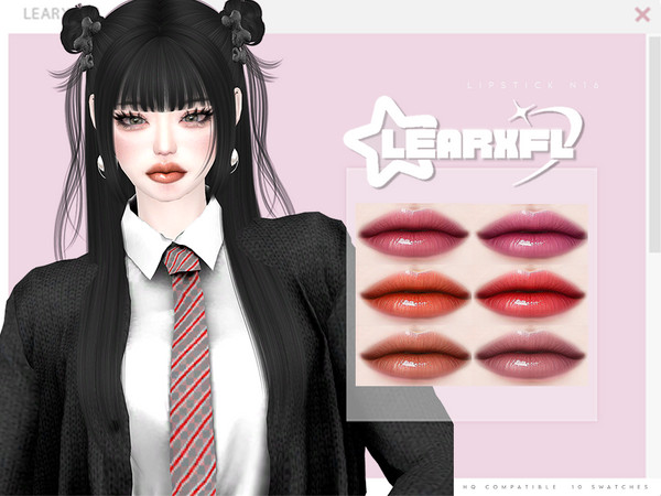 Sims 4 — [Learxfl] Lipstick N16 HQ by Learxfl — Lipstick N16 , 10 swatches , HQ and BGC . Standalone item with thumbnail.