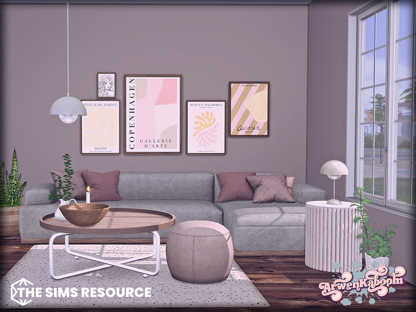 Sims 4 — Blushy by ArwenKaboom — New modern living room in vibrant and neutral colors. All items are base game