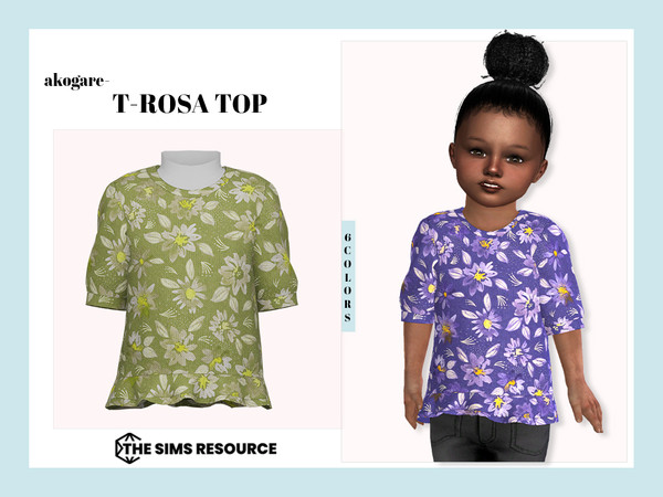 Sims 4 — T-Rosa Top by _Akogare_ — Akogare T-Rosa Top -6 Colors - New Mesh (All LODs) - All Texture Maps - HQ Compatible