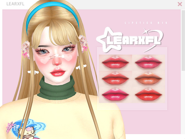 Sims 4 — [Learxfl] Lipstick N19 by Learxfl — Lipstick N19 , 6 swatches , HQ and BGC . Standalone item with thumbnail.