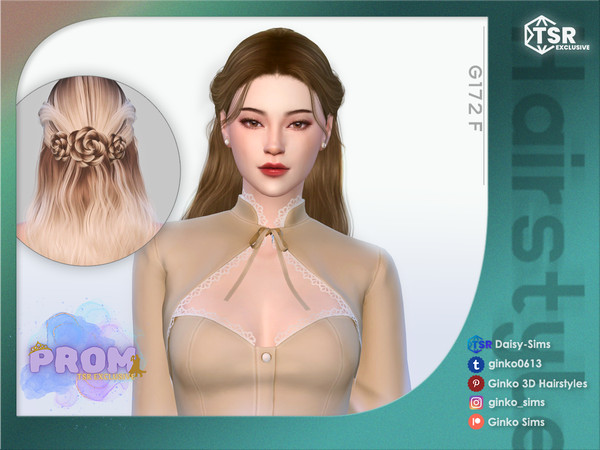 Sims 4 — Prom - Flower Braid Half Updo Hairstyle - G172 by Daisy-Sims — 21 base colors + 9 ombre colors