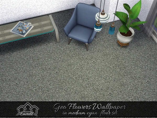 Sims 4 — Geo Flowers Wallpaper in medium cyan floor1 by Emerald — Add shades of warmth with geometric flowers