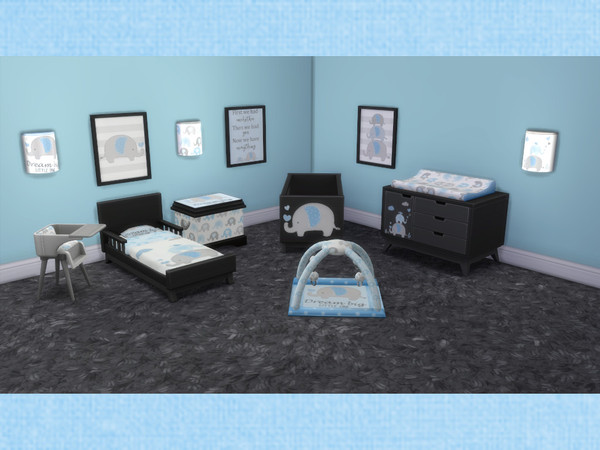 Sims 4 — Blue Elephant Crib [chicchatter87] by chicchatter872 — Recolored Nursery Set in an Elephant Theme Includes: