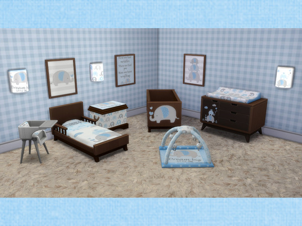 Sims 4 — Blue Elephant Infant Playmat [chicchatter87] by chicchatter872 — Recolored Nursery Set in an Elephant Theme