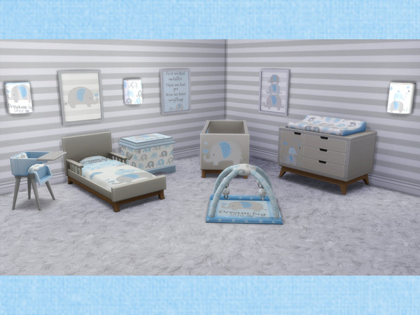 Sims 4 — Blue Elephant Toybox [chicchatter87] by chicchatter872 — Recolored Nursery Set in an Elephant Theme Includes: