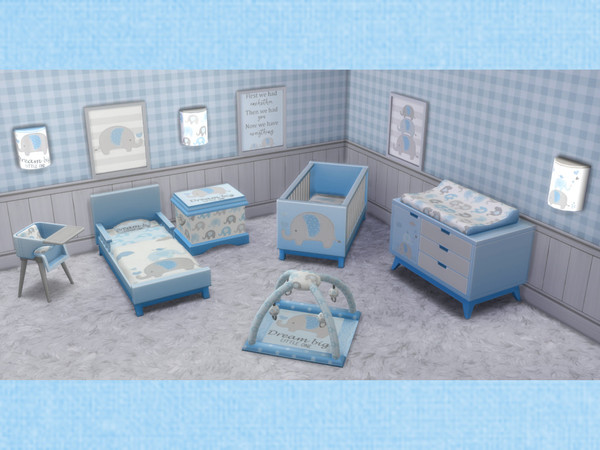 Sims 4 — Blue Elephant Wall Light [chicchatter87] by chicchatter872 — Recolored Nursery Set in an Elephant Theme