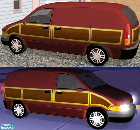 Sims 2 — Business Van - Red Woody Recolor by Dr Pixel — Red Van Color option with Wood panels for your Business Van - can