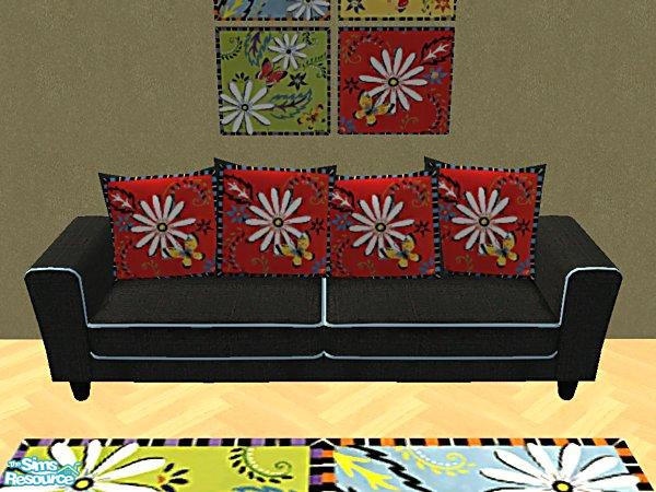 Sims 2 — Brinley Daisies Sofa by amythestfenix — This modern living room sofa is based on artwork by the talented