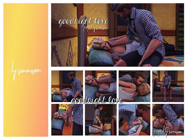 Sims 4 — [simmireen] goodnight love by simmireen — 'goodnight love' 8 couple poses on a double bed Place two teleporters