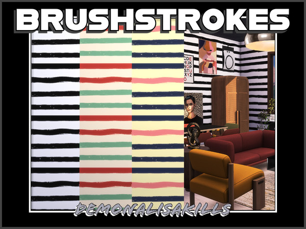 Sims 4 — Brushstrokes by DemonaLisaKills — A very painterly wallpaper for a loft or artist space or if you need a unique