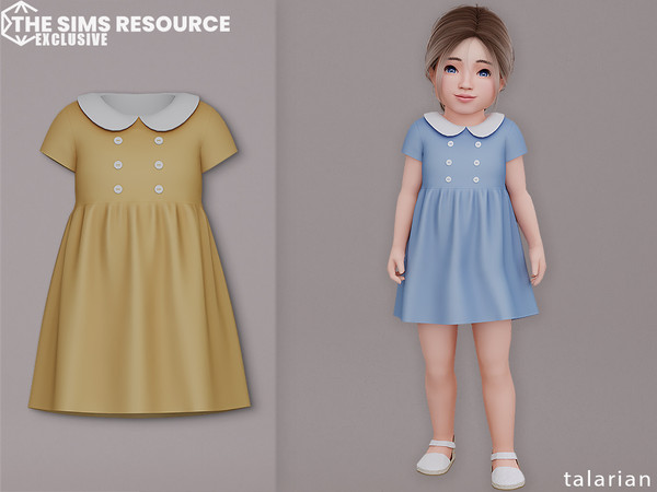 Sims 4 — Penelope Dress [toddler] by talarian — A solid color dress with short sleeves, a collar and buttons is an
