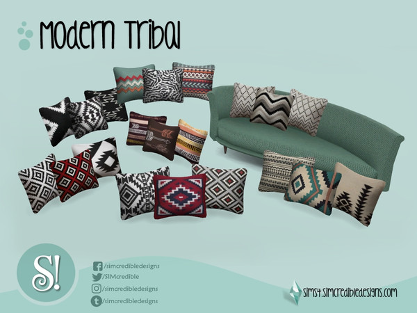 Sims 4 — Modern Tribal cushions by SIMcredible! — by SIMcredibledesigns.com available at TSR 7 colors variations